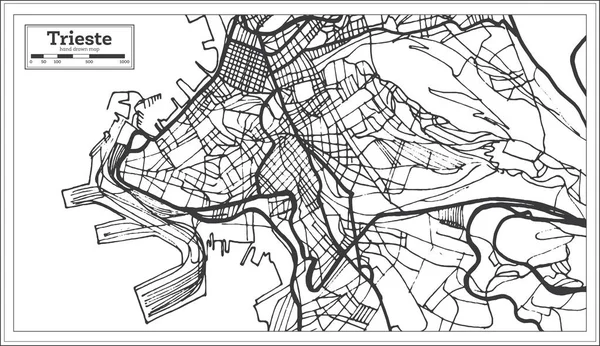 Trieste Itália Mapa Cidade Estilo Retro Mapa Contorno Ilustração Vetorial — Vetor de Stock