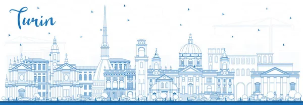 青い建物概要トリノ イタリア都市スカイライン ベクトルの図 ビジネス旅行と観光コンセプト モダンな建築 トリノ市街のランドマークと — ストックベクタ