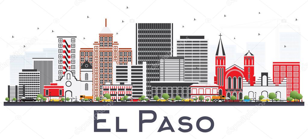 El Paso Texas Skyline with Gray Buildings Isolated on White. Vector Illustration. Business Travel and Tourism Concept with Modern Architecture. El Paso USA Cityscape with Landmarks.