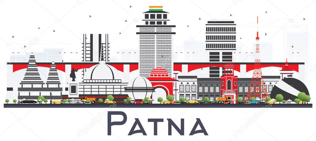 Patna India City Skyline with Gray Buildings Isolated on White. Vector Illustration. Business Travel and Tourism Concept with Modern Architecture. Patna Cityscape with Landmarks.