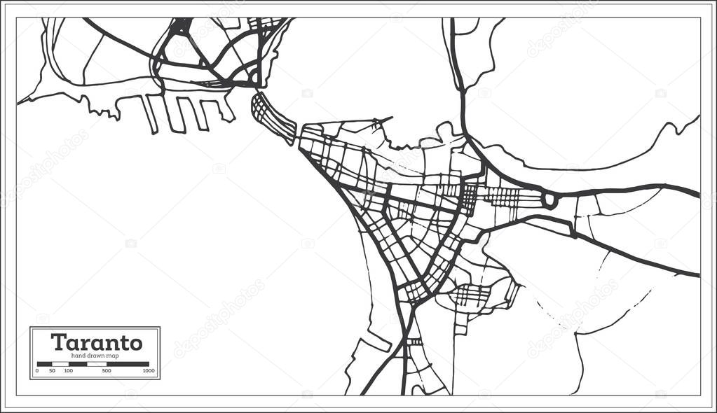 Taranto Italy City Map in Retro Style. Outline Map. Vector Illustration.