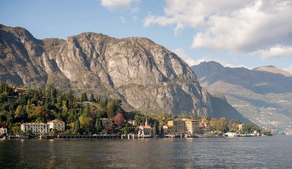 Cadenabbia Community on Como Lake, Italy. Panoramic View of Shoreline with Old Houses.