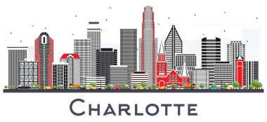 Charlotte Nc şehir manzarası ile gri beyaz izole binalar. Vektör çizim. İş seyahat ve Turizm kavramı Modern mimariye sahip. Charlotte Cityscape yerler ile.