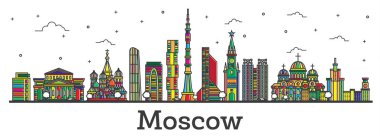 Anahat Moskova Rusya şehir manzarası ile renk üzerine beyaz izole binalar. Vektör çizim. Moskova Cityscape yerler ile.