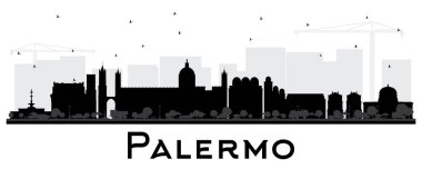 Palermo İtalya şehir manzarası siluet siyah üzerinde beyaz izole binalar. Vektör çizim. İş seyahat ve Turizm kavramı tarihi mimarisi ile. Palermo Sicilya Cityscape yerler ile.
