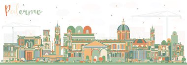 Palermo İtalya şehir manzarası ile renk binalar. Vektör çizim. İş seyahat ve Turizm kavramı tarihi mimarisi ile. Palermo Sicilya Cityscape yerler ile.