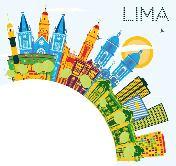 Panoramę Miasta Peru Lima Kolor Budynków Błękitne Niebo Miejsce Ilustracja — Wektor stockowy