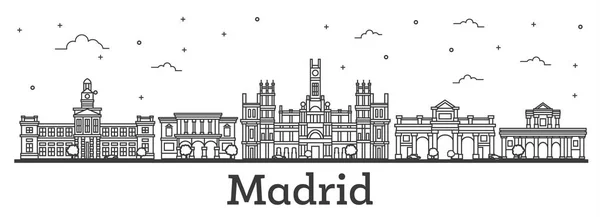 Esboço Madrid Espanha Cidade Skyline Com Edifícios Históricos Isolados Sobre — Vetor de Stock