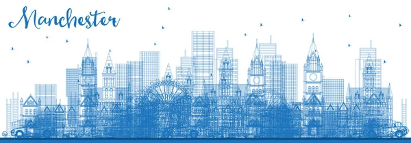 Overzicht Manchester Skyline Met Blauwe Gebouwen Vectorillustratie Zakelijke Reizen Toerisme — Stockvector