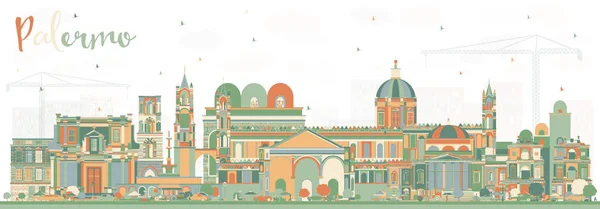 巴勒莫意大利城市天际线与颜色大厦 矢量插图 商务旅游和旅游概念与历史建筑 巴勒莫城市景观与地标 — 图库矢量图片