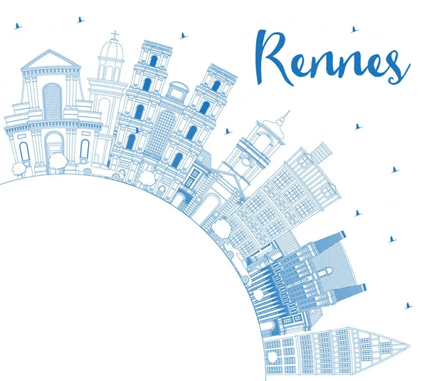 Anahat Rennes Fransa Şehir Manzarası Ile Mavi Binalar Kopya Alanı — Stok Vektör