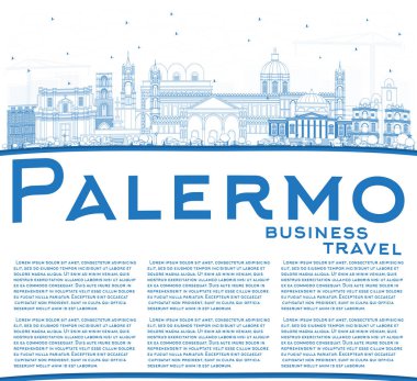 Anahat Palermo İtalya şehir manzarası ile mavi binalar ve kopya alanı. Vektör çizim. İş seyahat ve Turizm kavramı tarihi mimarisi ile. Palermo Sicilya Cityscape yerler ile.