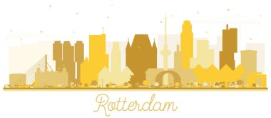 Rotterdam Hollanda manzarası altın siluet. Vektör çizim. İş seyahat kavramı. Rotterdam Cityscape yerler ile.