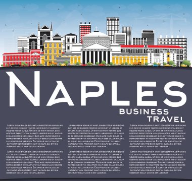 Napoli İtalya şehir manzarası renkli binalar, mavi gökyüzü ve kopya alanı. Vektör çizim. İş seyahat ve Turizm kavramı Modern mimariye sahip. Napoli Cityscape yerler ile.