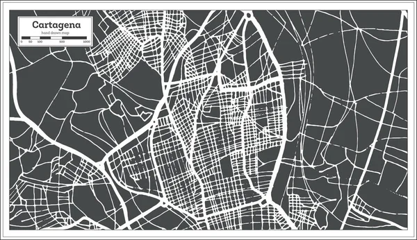 Stadtplan Von Cartagena Spanien Retro Stil Übersichtskarte Vektorillustration — Stockvektor