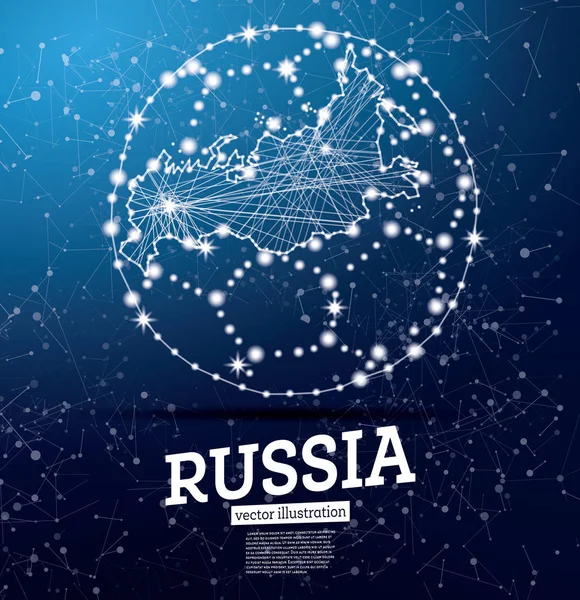 Bola Futebol Com Mapa Rússia Fundo Azul Ilustração Vetorial — Vetor de Stock