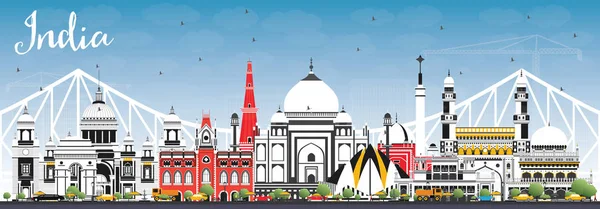 India City Skyline Kolorowymi Budynkami Błękitnym Niebem Delhi Hyderabad Kalkucie — Wektor stockowy