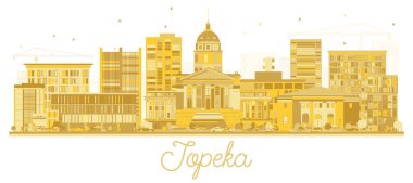 Topeka Kansas City Skyline altın siluet. Vektör çizim. İş seyahat ve Turizm kavramı Modern mimariye sahip. Topeka Cityscape yerler ile.