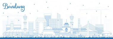 Mavi binaları ile anahat Bandung Endonezya şehir manzarası. Vektör çizim. İş seyahat ve Turizm kavramı tarihi mimarisi ile. Bandung Cityscape yerler ile.