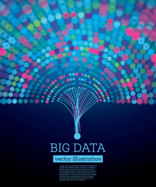 Kopya Uzayı ile Büyük Veri Fütüristik Bilim Arkaplanı. Vektör İllüstrasyonu. Farklı Renkte Çemberler.