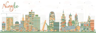 Ningbo Çin şehir manzarası ile renk binalar. Vektör çizim. İş seyahat ve Turizm kavramı tarihi mimarisi ile. Ningbo Cityscape yerler ile.