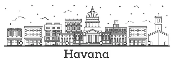 Esboço Havana Cuba City Skyline Com Edifícios Históricos Isolados Sobre —  Vetores de Stock