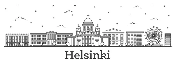 Delineamento Helsinki Finland City Skyline Com Edifícios Históricos Isolados Branco —  Vetores de Stock