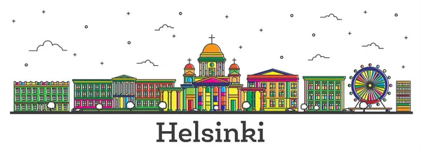 Szerkezeti Helsinki Finnország Városra Elszigetelt Fehér Színű Épületekkel Vektoros Illusztráció — Stock Vector