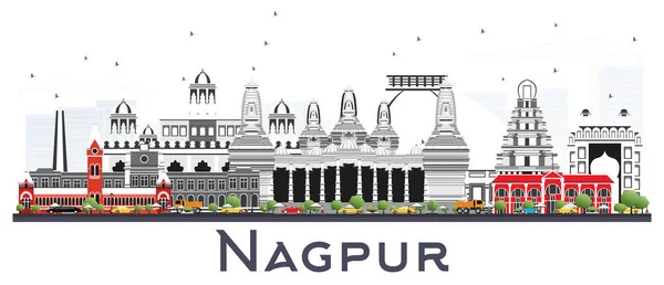 Nagpur India City Skyline Mit Grauen Gebäuden Isoliert Auf Weiß — Stockvektor