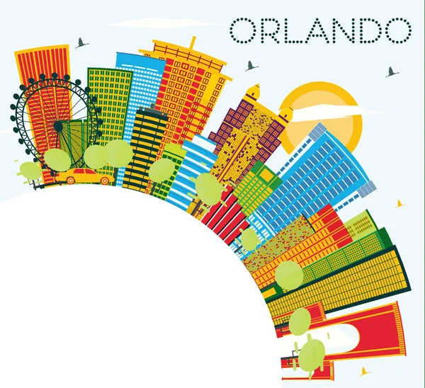 Orlando Florida City Skyline Med Färg Byggnader Blå Himmel Och — Stock vektor