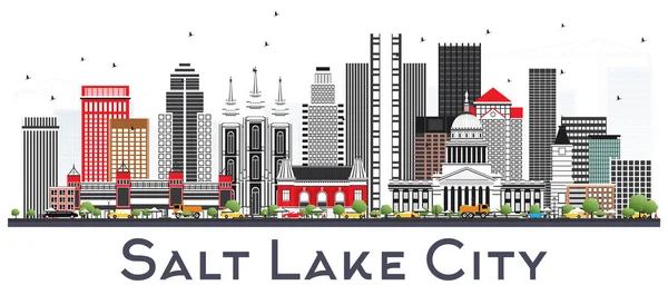 Salt Lake City Utah City Skyline Con Edificios Grises Aislados — Archivo Imágenes Vectoriales