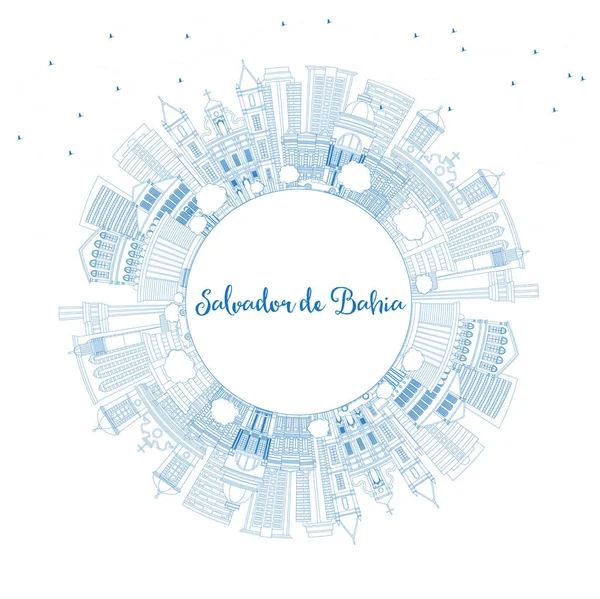 Umreißen Salvador Bahia City Skyline Mit Blauen Gebäuden Und Kopierraum — Stockvektor