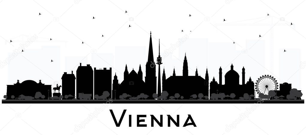 Vienna Austria City Skyline Silhouette with Black Buildings Isolated on White. Vector Illustration. Business Travel and Tourism Concept with Historic Architecture. Vienna Cityscape with Landmarks.