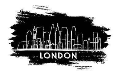 Londra manzarası siluet. Elle çizilmiş kroki. Vektör çizim. İş seyahat ve Turizm kavramı tarihi mimarisi ile. Londra Cityscape yerler ile.