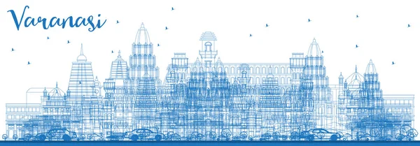 Esboço Varanasi Índia Skyline Com Edifícios Azuis Ilustração Vetorial Business —  Vetores de Stock