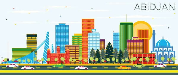 Abidjan Côte Ivoire Skyline Avec Bâtiments Couleur Ciel Bleu Illustration — Image vectorielle