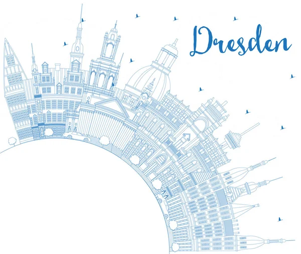 Umriss Dresdens Stadtsilhouette Mit Blauen Gebäuden Und Kopierfläche Vektorillustration Geschäftsreise — Stockvektor