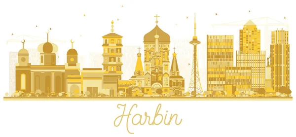 Harbin China City Skyline Silueta Dorada Ilustración Vectorial Concepto Plano — Archivo Imágenes Vectoriales