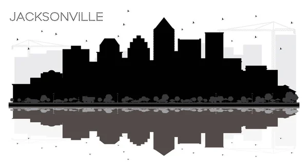 Jacksonville Florida City Skyline Silueta Blanco Negro Con Reflejos Ilustración — Vector de stock