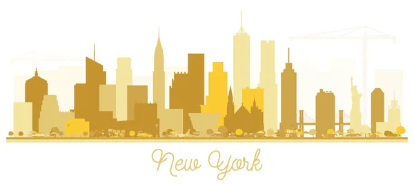 New York Usa City Skyline Goldene Silhouette Vektorillustration Einfaches Flaches — Stockvektor