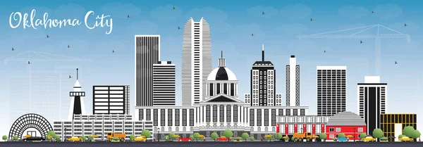 Oklahoma City Skyline Szarości Budynków Błękitne Niebo Ilustracja Wektorowa Podróże — Wektor stockowy
