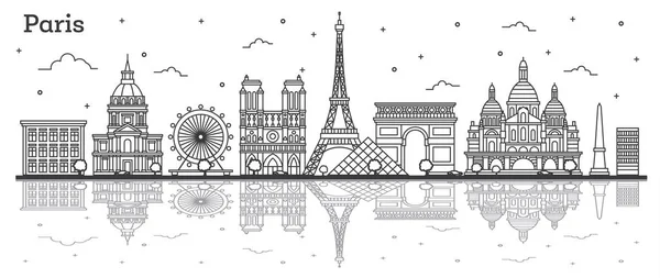 Umriss Paris France City Skyline Mit Historischen Gebäuden Und Reflexionen — Stockvektor