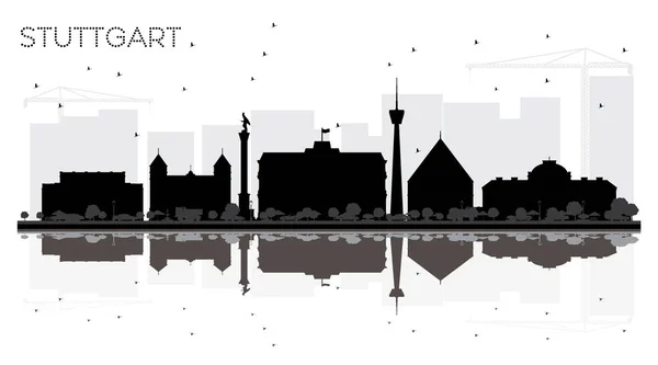 Stuttgart Germany City Skyline Black White Silhouette Reflections Vector Illustration — Stock Vector