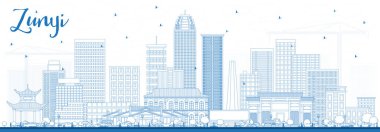 Mavi Binalı Zunyi China City Skyline ana hattı. Vektör İllüstrasyonu. Modern Mimariyle İş Seyahatleri ve Turizm Konsepti. Tarihi Simgeli Zunyi Şehir Manzarası.