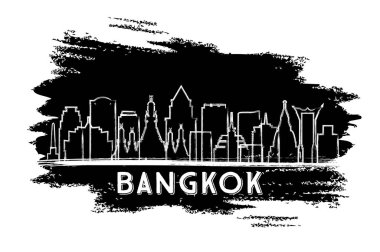 Bangkok Tayland şehir manzarası siluet. Elle çizilmiş kroki. Vektör çizim. İş seyahat ve Turizm kavramı tarihi mimarisi ile. Bangkok Cityscape yerler ile.