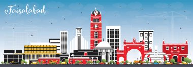 Faisalabad Pakistan şehir manzarası ile gri binalar ve mavi gökyüzü. Vektör çizim. İş seyahat ve Turizm kavramı Modern mimariye sahip. Faisalabad Cityscape yerler ile.
