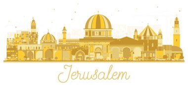 Jerusalem İsrail manzarası siluet altın binaları ile. Vektör çizim. İş seyahat ve Turizm kavramı tarihi mimarisi ile. Jerusalem Cityscape yerler ile.