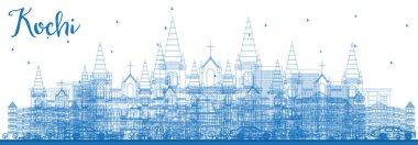 Anahat Kochi Hindistan manzarası ile mavi binalar. Vektör çizim. İş seyahat ve Turizm kavramı tarihi mimarisi ile. Kochi Cityscape yerler ile.