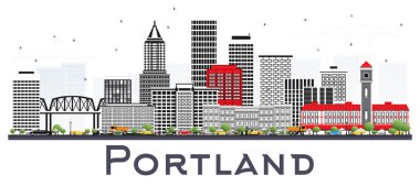 Portland Oregon şehir manzarası ile gri beyaz izole binalar. Vektör çizim. İş seyahat ve Turizm kavramı Modern mimariye sahip. Portland Cityscape yerler ile.