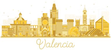 Valencia İspanya şehir manzarası siluet altın binaları ile. Vektör çizim. İş seyahat ve Turizm kavramı tarihi mimarisi ile. Valencia Cityscape yerler ile.